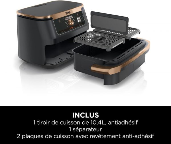 Friteuse à air Ninja Foodi FlexDrawer, double zone avec séparateur amovible, grand tiroir de 10,4 L, 7-en-1, double zone, pièces antiadhésives compatibles au lave-vaisselle, noir &