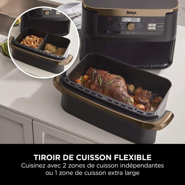 Friteuse à air Ninja Foodi FlexDrawer, double zone avec séparateur amovible, grand tiroir de 10,4 L, 7-en-1, double zone, pièces antiadhésives compatibles au lave-vaisselle, noir &