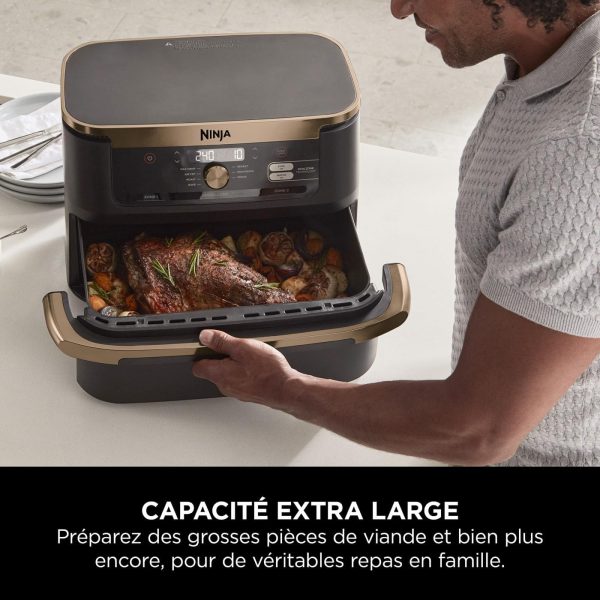 Friteuse à air Ninja Foodi FlexDrawer, double zone avec séparateur amovible, grand tiroir de 10,4 L, 7-en-1, double zone, pièces antiadhésives compatibles au lave-vaisselle, noir &