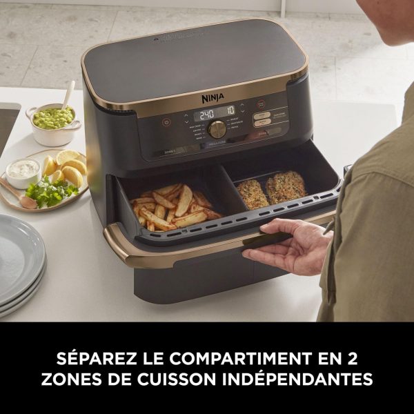 Friteuse à air Ninja Foodi FlexDrawer, double zone avec séparateur amovible, grand tiroir de 10,4 L, 7-en-1, double zone, pièces antiadhésives compatibles au lave-vaisselle, noir &