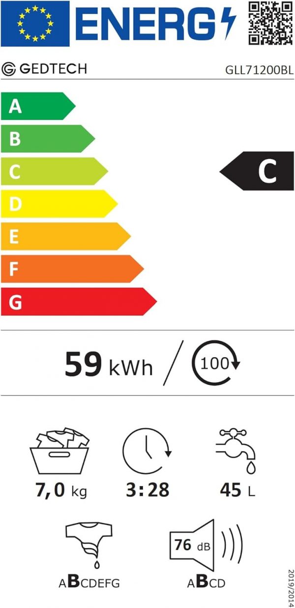 GEDTECH - Lave-Linge GLL71200BL - 7kg - 1200 Trs/min - Charge Frontale