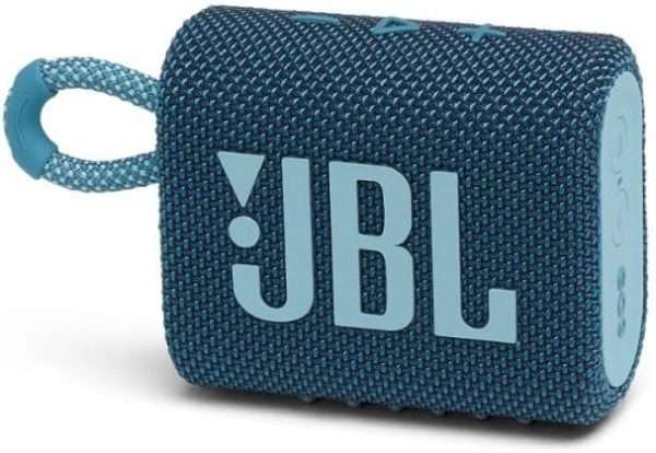 JBL GO 3 – Enceinte Bluetooth portable et légère, aux basses intenses et au style audacieux – Étanche à l’eau et à la poussière – Autonomie 5 heures – Bleu