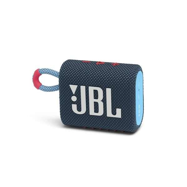 JBL GO 3 – Enceinte Bluetooth portable et légère, aux basses intenses et au style audacieux – Étanche à l’eau et à la poussière – Autonomie de 5 heures – Bleu / Rose