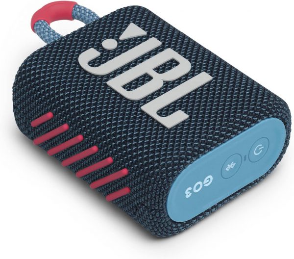 JBL GO 3 – Enceinte Bluetooth portable et légère, aux basses intenses et au style audacieux – Étanche à l’eau et à la poussière – Autonomie de 5 heures – Bleu / Rose