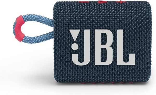 JBL GO 3 – Enceinte Bluetooth portable et légère, aux basses intenses et au style audacieux – Étanche à l’eau et à la poussière – Autonomie de 5 heures – Bleu / Rose