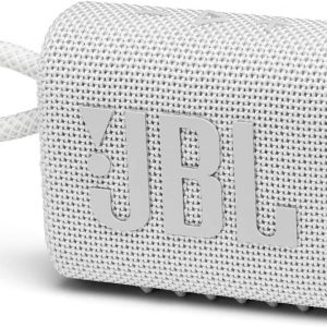 JBL GO 3 – Enceinte Bluetooth portable et légère, avec des basses intenses et un style audacieux – Étanche à l'eau et à la poussière – Autonomie de 5 heures – Blanc