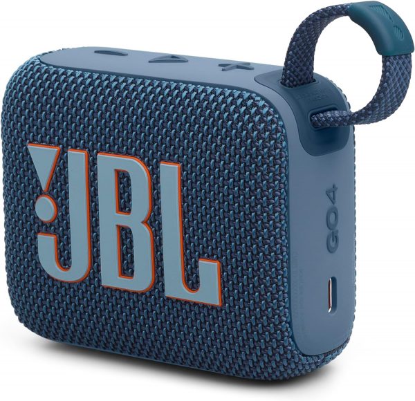 JBL GO 4, Enceinte Bluetooth ultra-portable, son JBL Pro, basses percutantes, 7 heures d'autonomie, fonction Playtime Boost, résistante à l'eau et à la poussière IP67, en bleu