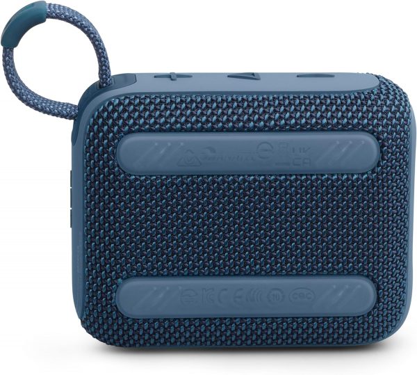 JBL GO 4, Enceinte Bluetooth ultra-portable, son JBL Pro, basses percutantes, 7 heures d'autonomie, fonction Playtime Boost, résistante à l'eau et à la poussière IP67, en bleu