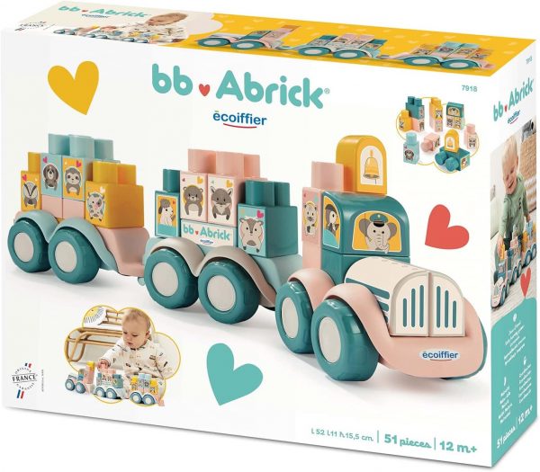 Jouets Ecoiffier - 7916 - Mes premières Briques - BB Abrick - Jeu d'éveil - 50 pièces - À partir de 12 mois - Origine France Garantie, Pastel