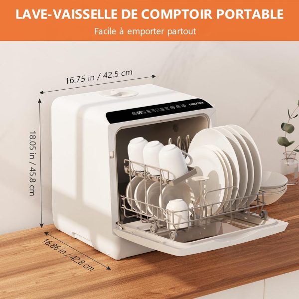 Karlxtom Lave-vaisselle de table, Mini Lave-vaisselle avec commandes tactiles à LED, 45CM, 6 programmes, lavage des fruits, soins pour bébés