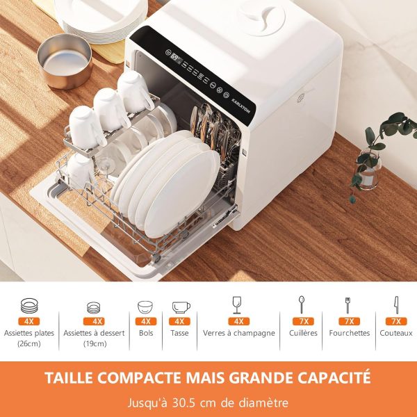 Karlxtom Lave-vaisselle de table, Mini Lave-vaisselle avec commandes tactiles à LED, 45CM, 6 programmes, lavage des fruits, soins pour bébés