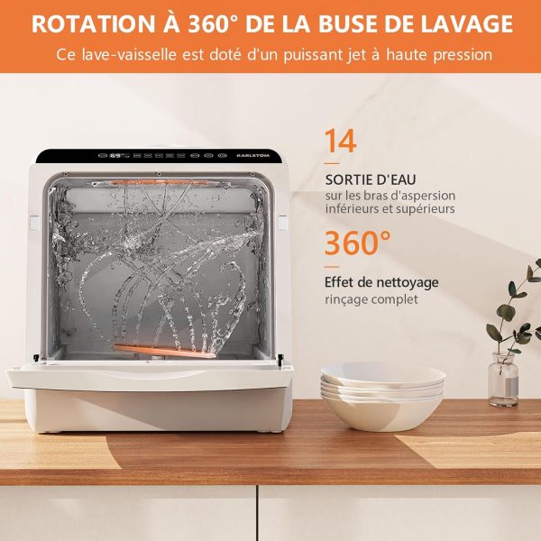 Karlxtom Lave-vaisselle de table, Mini Lave-vaisselle avec commandes tactiles à LED, 45CM, 6 programmes, lavage des fruits, soins pour bébés