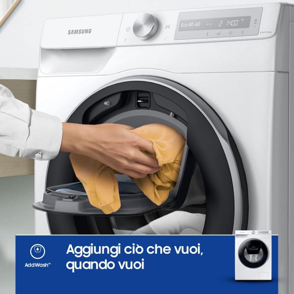 Lave-linge Samsung Ai Control Addwash avec échodoseur WW90T684DLH/S3, libre installation, 9 kg, 1400 tr/min, classe A, WiFi, vapeur, dimensions 60 l x 85 h x 55 p cm, blanc