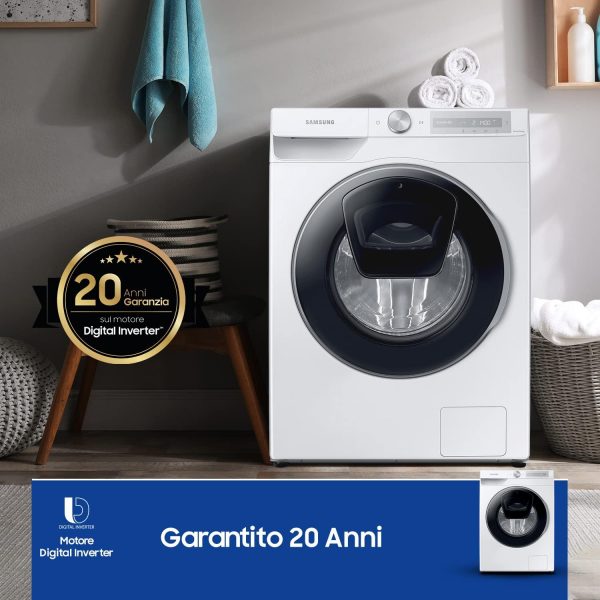 Lave-linge Samsung Ai Control Addwash avec échodoseur WW90T684DLH/S3, libre installation, 9 kg, 1400 tr/min, classe A, WiFi, vapeur, dimensions 60 l x 85 h x 55 p cm, blanc