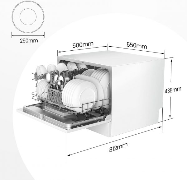 Lave-vaisselle compact pose libre COMFEE' TD602E-W, écran LED, 6,5 litres, blanc, niveau sonore : 47 dB