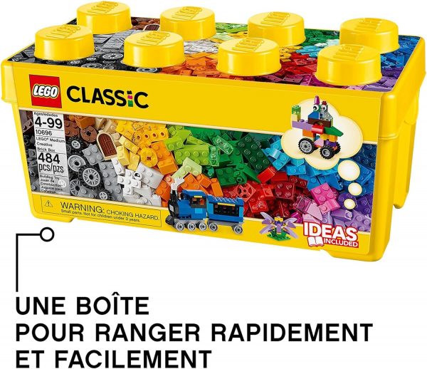 LEGO 10696 Classic La Boîte de Briques Créatives, Jouet et Ensemble de Rangement avec Briques, Roues, Fenêtres, Idée Cadeau Anniversaire, Enfants 4 Ans