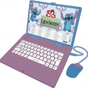 Lexibook, Disney Stitch, ordinateur éducatif bilingue FRANÇAIS/Anglais, jouet pour enfants avec 124 activités pour apprendre, s'amuser et jouer du piano, bleu/violet, JC598Di1