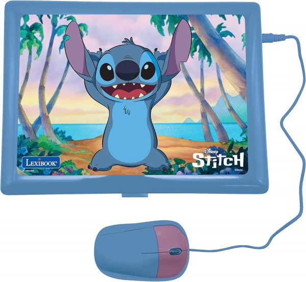 Lexibook, Disney Stitch, ordinateur éducatif bilingue FRANÇAIS/Anglais, jouet pour enfants avec 124 activités pour apprendre, s'amuser et jouer du piano, bleu/violet, JC598Di1