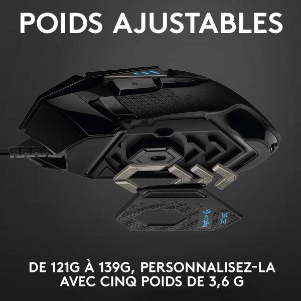 Logitech G502 HERO Souris Gamer Filaire Haute Performance, Capteur Gaming HERO 25K, 25 600 PPP, RVB, Poids Ajustable, 11 Boutons Programmables, Mémoire Intégrée, PC/Mac - Noire