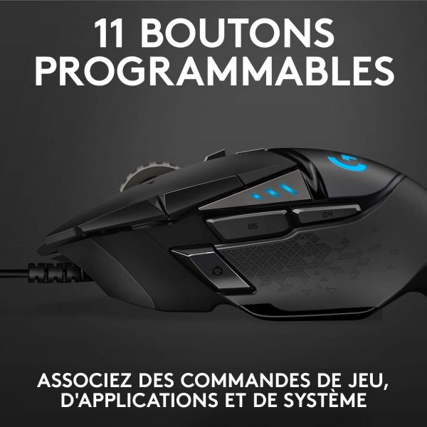 Logitech G502 HERO Souris Gamer Filaire Haute Performance, Capteur Gaming HERO 25K, 25 600 PPP, RVB, Poids Ajustable, 11 Boutons Programmables, Mémoire Intégrée, PC/Mac - Noire