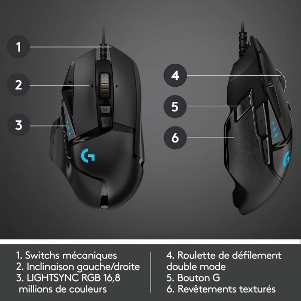 Logitech G502 HERO Souris Gamer Filaire Haute Performance, Capteur Gaming HERO 25K, 25 600 PPP, RVB, Poids Ajustable, 11 Boutons Programmables, Mémoire Intégrée, PC/Mac - Noire