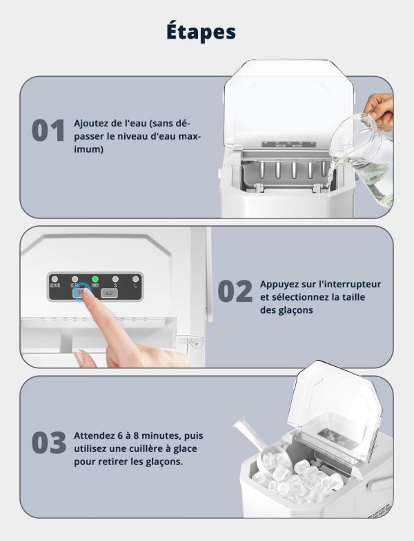 Machine à glaçons, 12 kg en 24 h, 9 glaçons en 6 à 8 minutes, blanche, machine à glaçons avec fonction autonettoyante, pour la maison/cuisine/camping