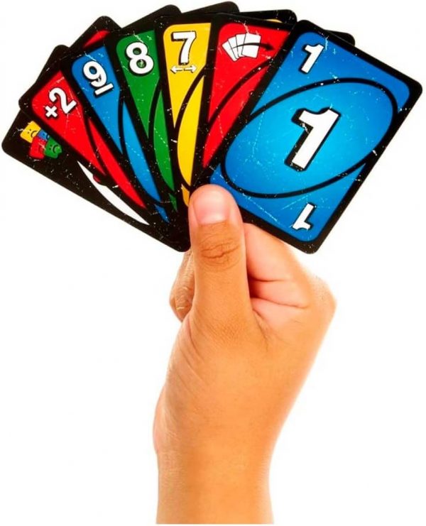 Mattel Games Uno No Mercy Jeu de cartes familial avec 56 cartes supplémentaires, règles spéciales, cartes action redoutables, pénalités plus sévères, jouet enfant, dès 7 ans, HWV18