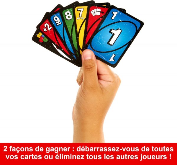 Mattel Games Uno No Mercy Jeu de cartes familial avec 56 cartes supplémentaires, règles spéciales, cartes action redoutables, pénalités plus sévères, jouet enfant, dès 7 ans, HWV18