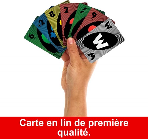 Mattel Games Uno No Mercy Jeu de cartes familial avec 56 cartes supplémentaires, règles spéciales, cartes action redoutables, pénalités plus sévères, jouet enfant, dès 7 ans, HWV18