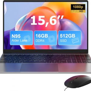 MAXLEGEN Ordinateur Portable 15,6 Pouces, 16 Go DDR4 512 Go SSD, processeur Intel Quad-Core N95 (jusqu'à 3,40 GHz), PC Portable léger avec Double Wi-Fi, BT5.0, USB 3.0, Type-C,...