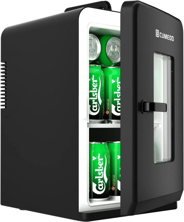 Mini frigo de chambre Cumeod, 15L / 21 canettes de 330 ml, 12V DC/220V AC, petit frigo cosmétique avec fonction chaud/froid pour aliments, boissons, cosmétiques, mode Max et ECO...