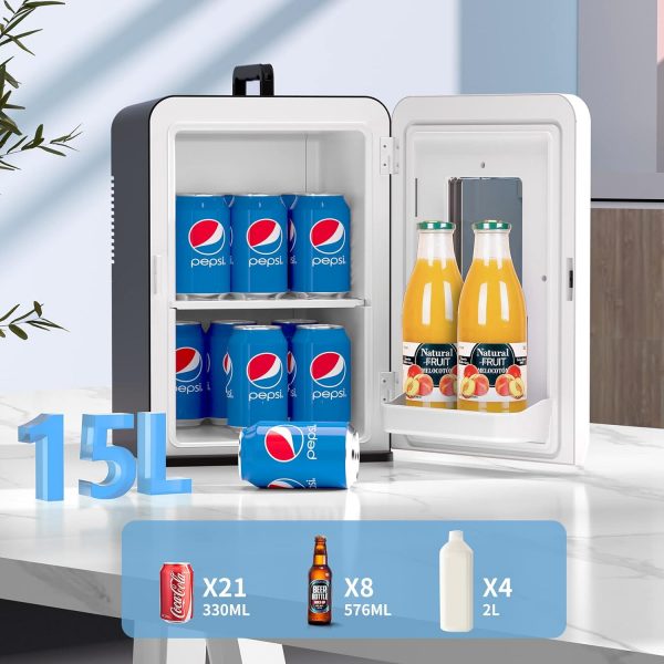 Mini frigo de chambre Cumeod, 15L / 21 canettes de 330 ml, 12V DC/220V AC, petit frigo cosmétique avec fonction chaud/froid pour aliments, boissons, cosmétiques, mode Max et ECO...