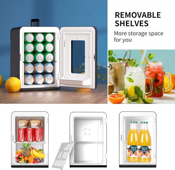 Mini frigo de chambre Cumeod, 15L / 21 canettes de 330 ml, 12V DC/220V AC, petit frigo cosmétique avec fonction chaud/froid pour aliments, boissons, cosmétiques, mode Max et ECO...