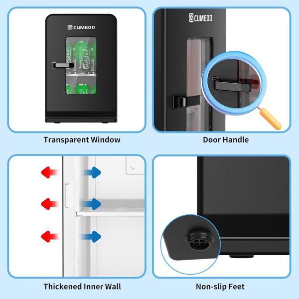 Mini frigo de chambre Cumeod, 15L / 21 canettes de 330 ml, 12V DC/220V AC, petit frigo cosmétique avec fonction chaud/froid pour aliments, boissons, cosmétiques, mode Max et ECO...