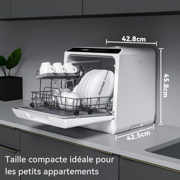 Mini-lave-vaisselle Hermitlux, lave-vaisselle de comptoir, utilisable avec ou sans robinet, largeur de 43 cm, capable de contenir 4 services, adapté au camping, 175 kWh/an,