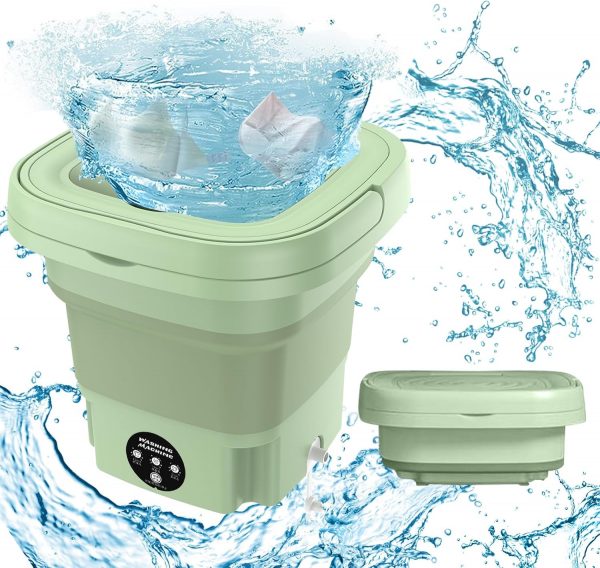 Mini machine à laver portable 8L, mini machine à laver pliable avec essorage, seau à linge pliable, lave-linge mobile, pour les sous-vêtements, chaussettes et petits objets