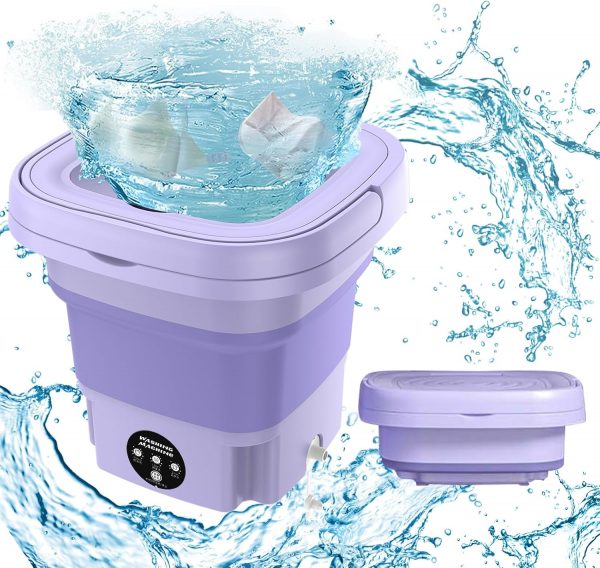 Mini machine à laver portable 8L, mini machine à laver pliable avec essorage, seau à linge pliable, lave-linge mobile, pour les sous-vêtements, chaussettes et petits objets