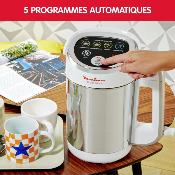 Moulinex Blender chauffant, 1000 W, Capacité 1,2 L, 5 programmes automatiques, Double paroi, Soupe, Velouté, Compote, Smoothie, Maintien au Chaud, Easy Soup argent LM841110