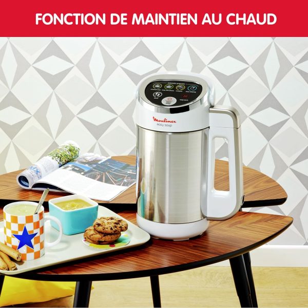 Moulinex Blender chauffant, 1000 W, Capacité 1,2 L, 5 programmes automatiques, Double paroi, Soupe, Velouté, Compote, Smoothie, Maintien au Chaud, Easy Soup argent LM841110