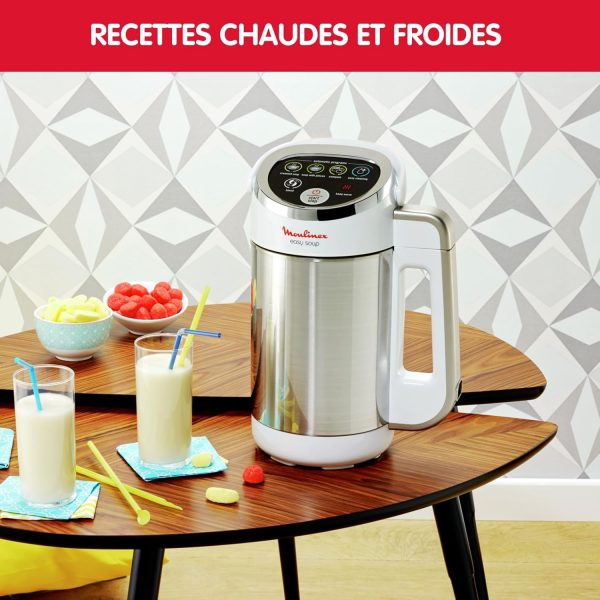 Moulinex Blender chauffant, 1000 W, Capacité 1,2 L, 5 programmes automatiques, Double paroi, Soupe, Velouté, Compote, Smoothie, Maintien au Chaud, Easy Soup argent LM841110