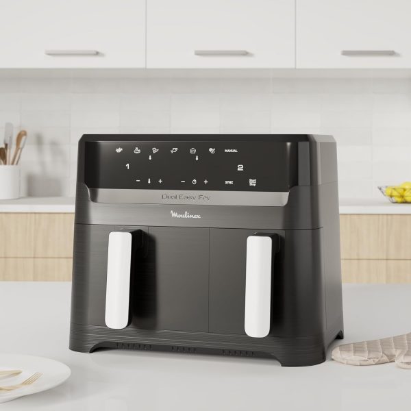 Moulinex Easy Fry Dual Friteuse sans huile, Capacité 8,3 L, Jusqu'à 8 personnes, 7 programmes automatiques, Écran digital, Économie d'énergie, Application Moulinex, friteuse à air