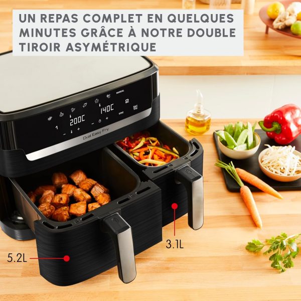 Moulinex Easy Fry Dual Friteuse sans huile, Capacité 8,3 L, Jusqu'à 8 personnes, 7 programmes automatiques, Écran digital, Économie d'énergie, Application Moulinex, friteuse à air