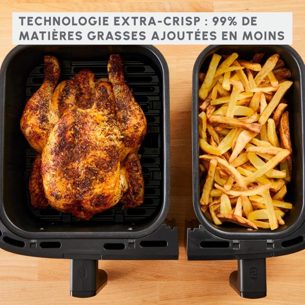 Moulinex Easy Fry Dual Friteuse sans huile, Capacité 8,3 L, Jusqu'à 8 personnes, 7 programmes automatiques, Écran digital, Économie d'énergie, Application Moulinex, friteuse à air