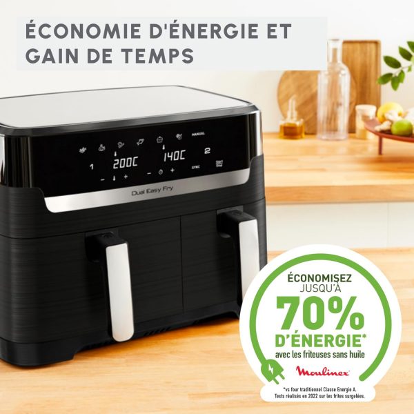 Moulinex Easy Fry Dual Friteuse sans huile, Capacité 8,3 L, Jusqu'à 8 personnes, 7 programmes automatiques, Écran digital, Économie d'énergie, Application Moulinex, friteuse à air