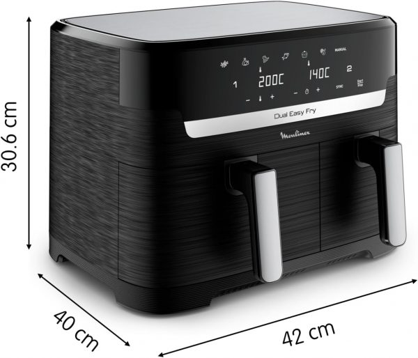 Moulinex Easy Fry Dual Friteuse sans huile, Capacité 8,3 L, Jusqu'à 8 personnes, 7 programmes automatiques, Écran digital, Économie d'énergie, Application Moulinex, friteuse à air