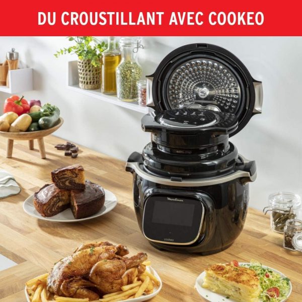 Moulinex Extra Crisp Cookeo, couvercle friteuse à air, recettes croustillantes, cuisson sans huile, 4 programmes, température réglable, compatible avec les Cookeo 6 L, noir...