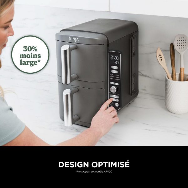 Ninja Double Stack XL Friteuse sans huile, friteuse verticale à 2 tiroirs, 4 niveaux de cuisson, 2 tiroirs et 2 grilles, design compact, capacité de 9,5L, 6 fonctions de cuisson, 8