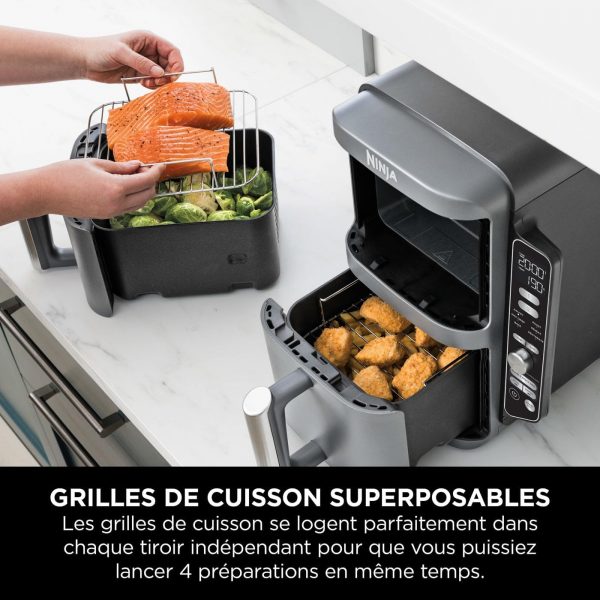 Ninja Double Stack XL Friteuse sans huile, friteuse verticale à 2 tiroirs, 4 niveaux de cuisson, 2 tiroirs et 2 grilles, design compact, capacité de 9,5L, 6 fonctions de cuisson, 8