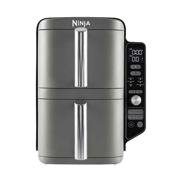 Ninja Double Stack XL Friteuse sans huile, friteuse verticale à 2 tiroirs, 4 niveaux de cuisson, 2 tiroirs et 2 grilles, design compact, capacité de 9,5L, 6 fonctions de cuisson, 8