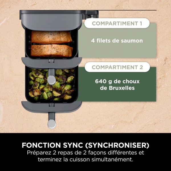 Ninja Double Stack XL Friteuse sans huile, friteuse verticale à 2 tiroirs, 4 niveaux de cuisson, 2 tiroirs et 2 grilles, design compact, capacité de 9,5L, 6 fonctions de cuisson, 8